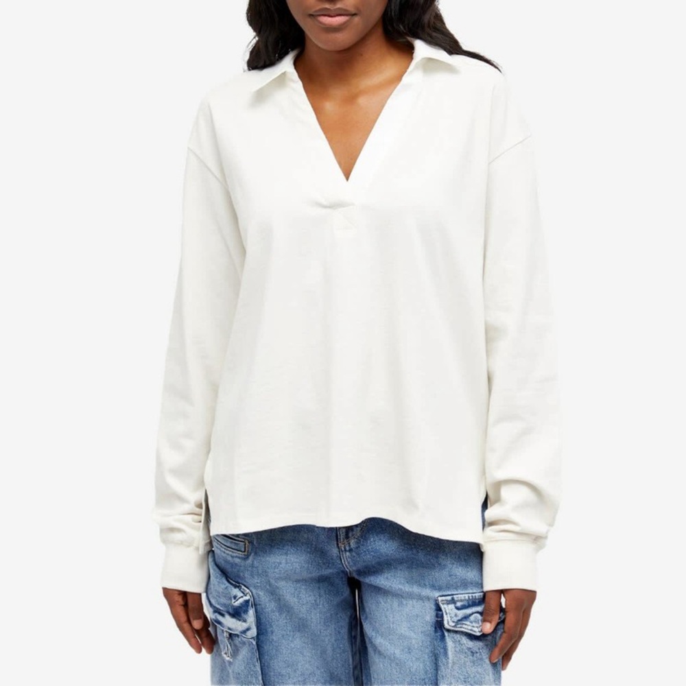 EVEREVE Good American Women's Oversized Rugby Shirt in Ivory
